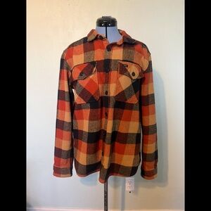 Orange and Black Plaid Flannel Shirt